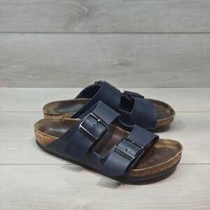 Birkenstock Women Arizona Navy Blue Double Strap Sandals Shoes Sz 37/6 Regular
